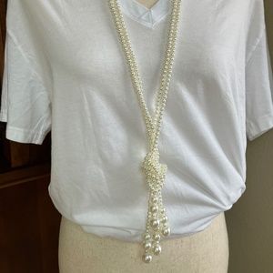 Faux Pearl Multi-strand Necklace  56" Long